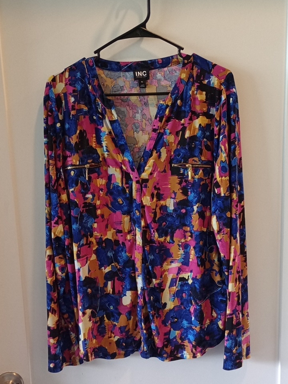 INC International Concepts Multicolor Floral Blouse - Blue, Pink, Yellow